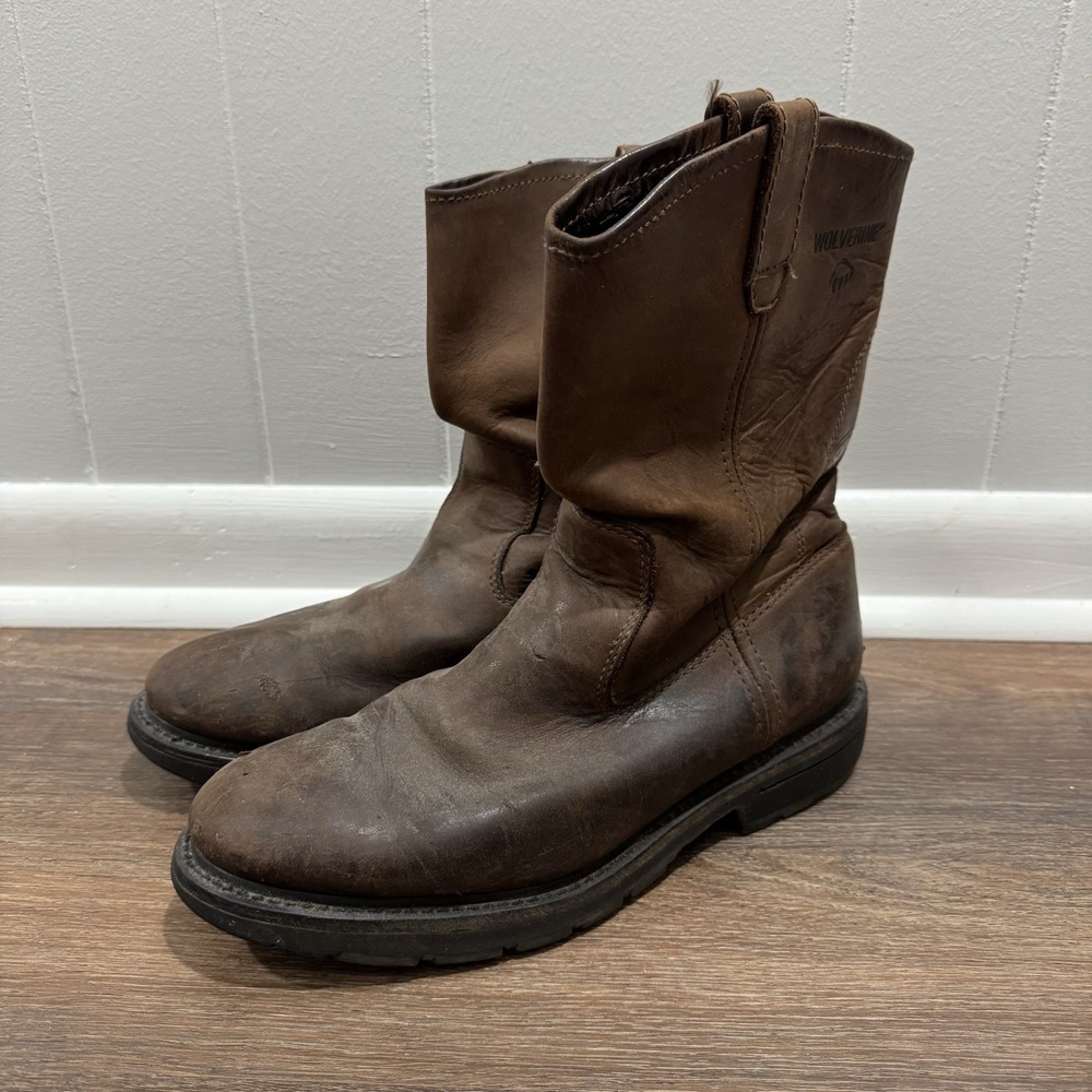 Wolverine Brown Leather Pull On Mens Work Boots Sz 10 Workwear Farm